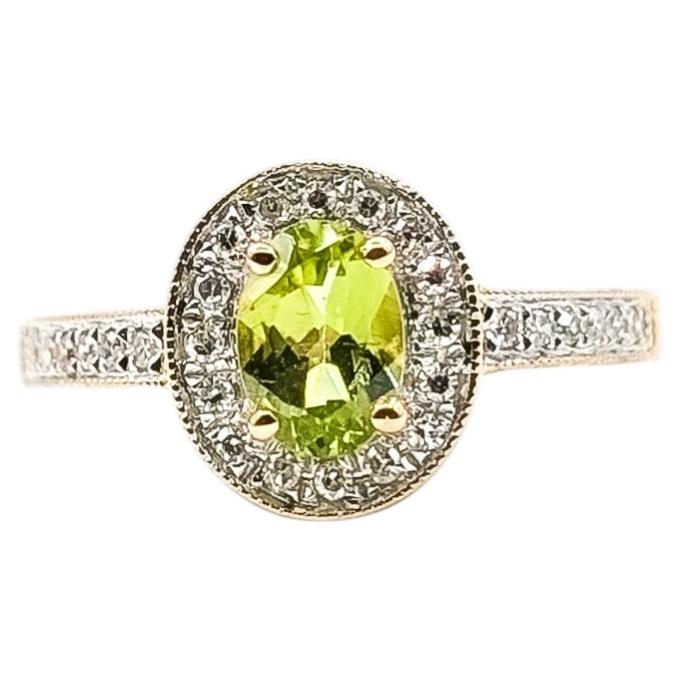 Peridot & Diamond Halo Ring in 14k Yellow Gold