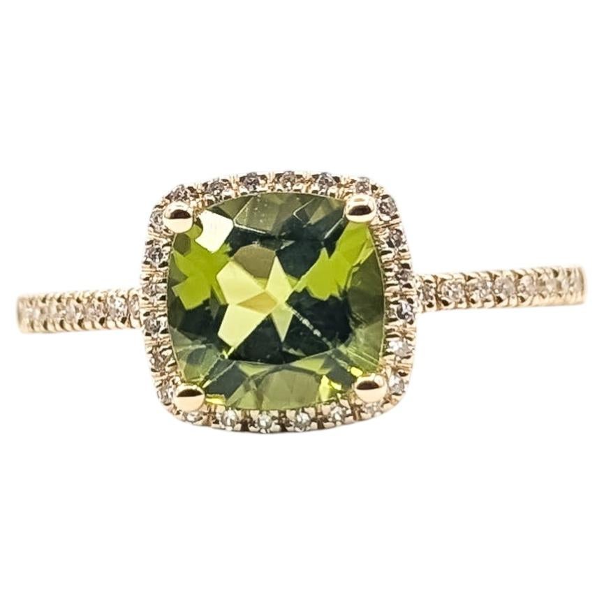 Peridot & Diamond Halo Ring in 14k Yellow Gold