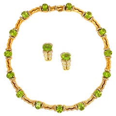 Peridot Diamond Necklace Earring Set Yellow Gold