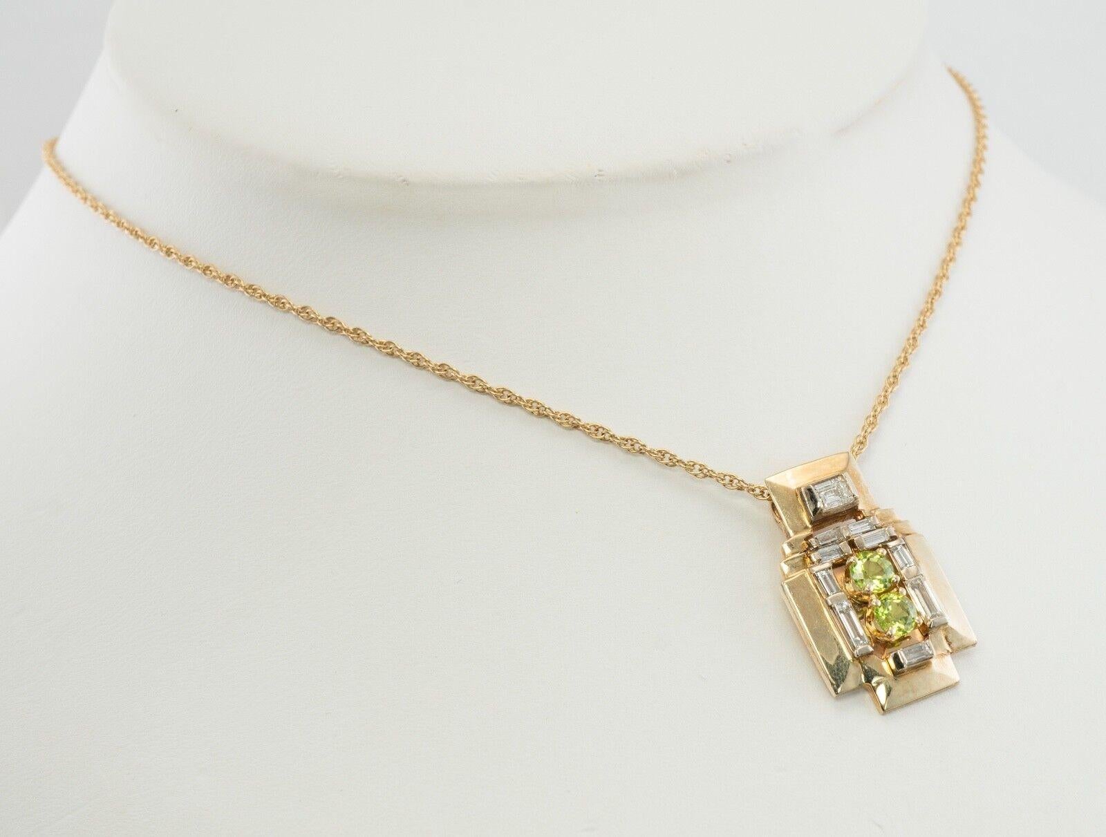 Peridot Diamond Pendant Necklace 14K Gold Vintage For Sale 6