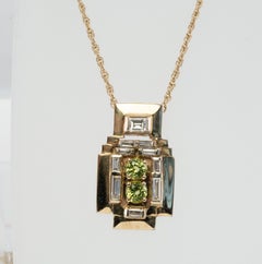 Peridot Diamond Pendant Necklace 14K Gold Vintage