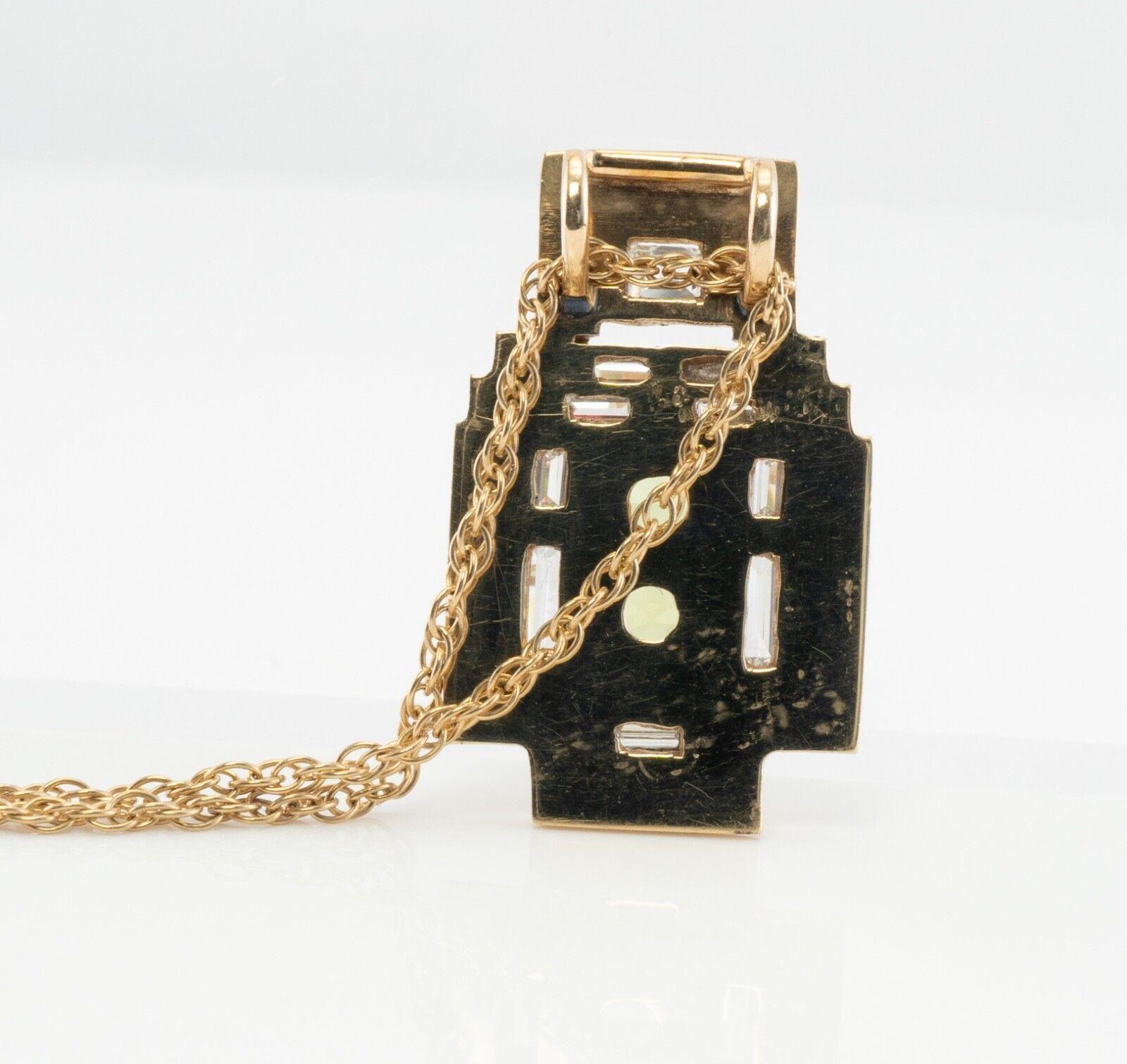 Peridot Diamond Pendant Necklace 14K Gold Vintage For Sale 1