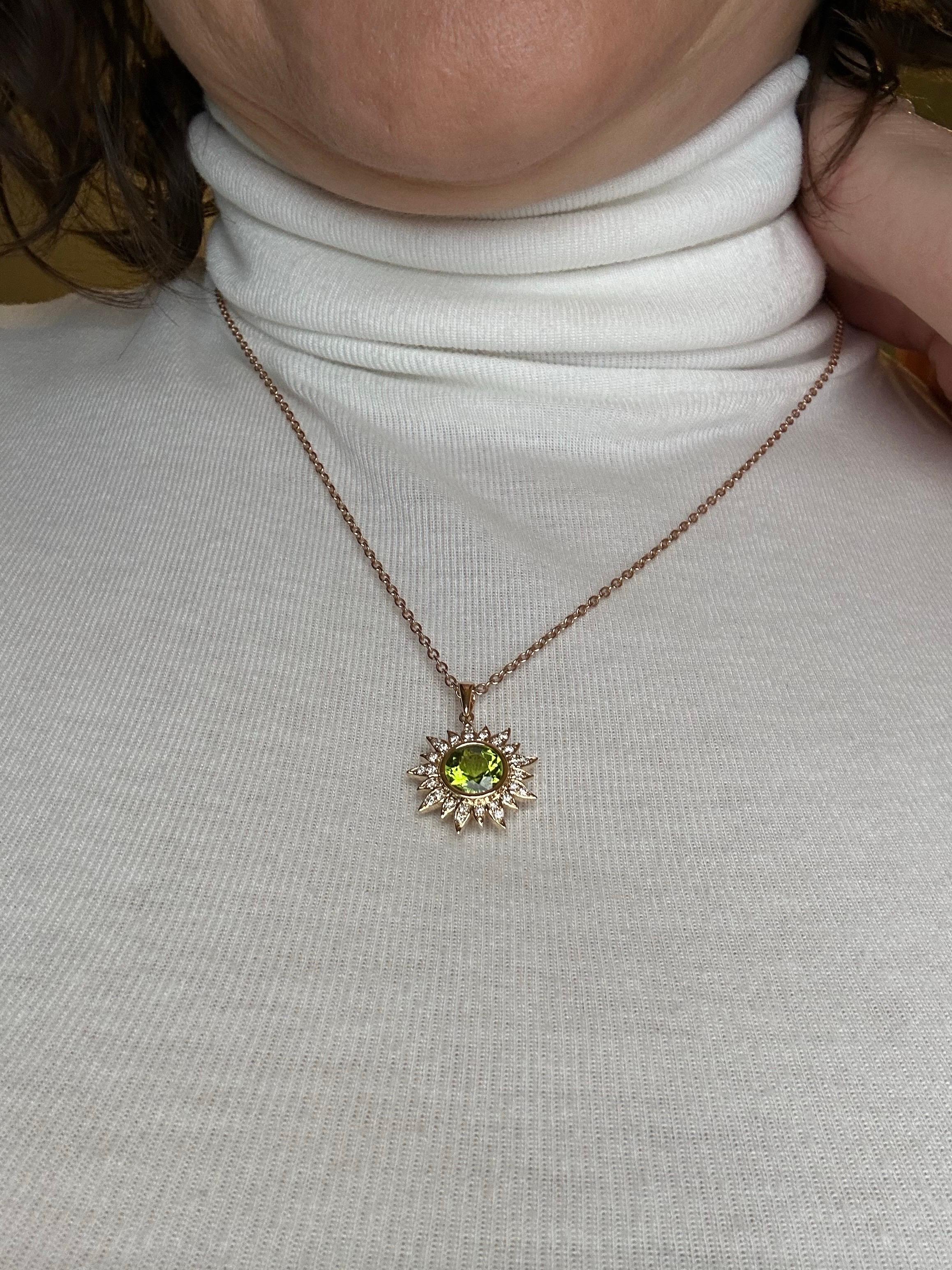 Women's or Men's Peridot diamond pendant necklace 22KT gold pendant necklace For Sale