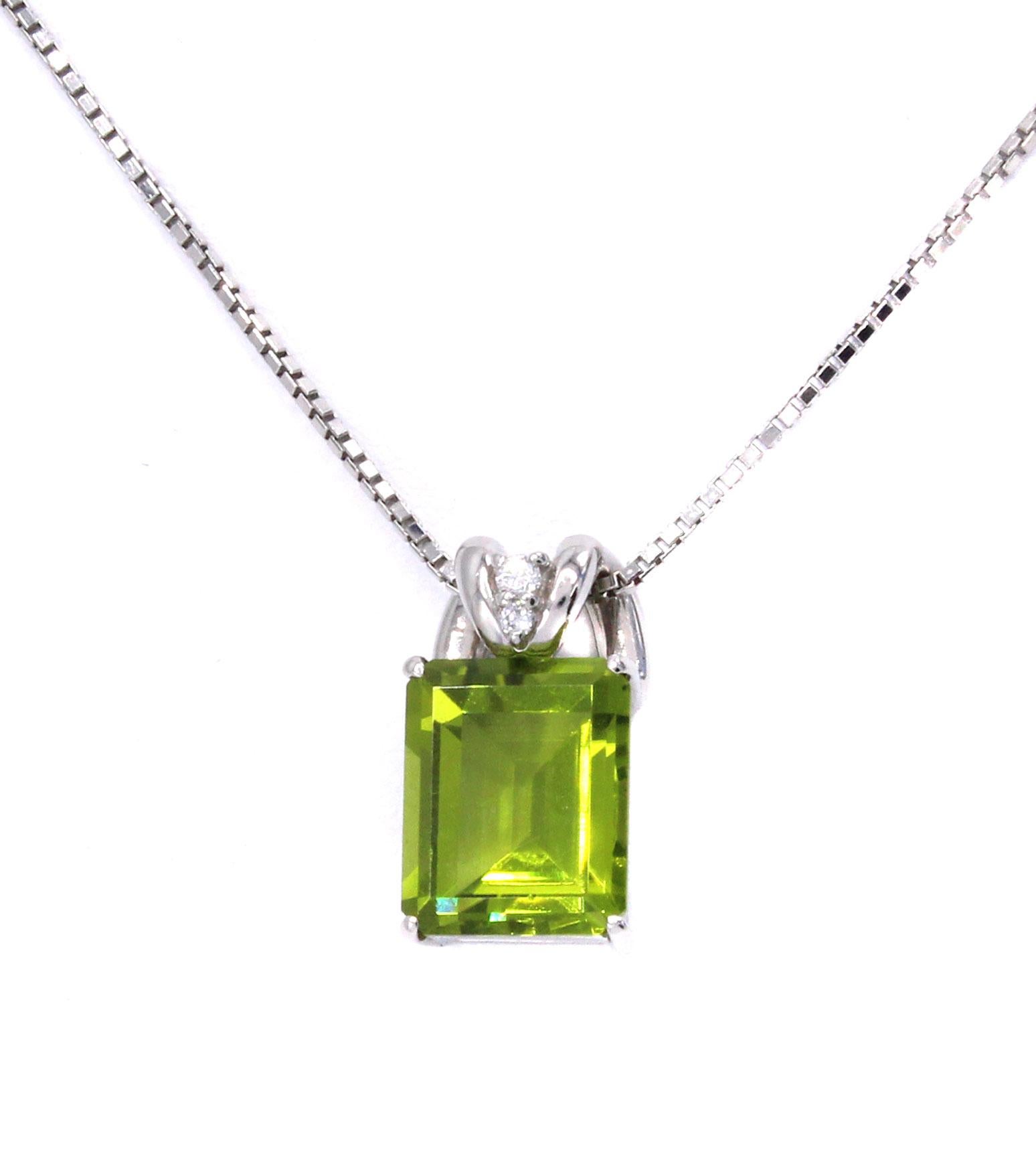 Peridot-Diamant-Platin-Anhänger-Halskette für Damen oder Herren
