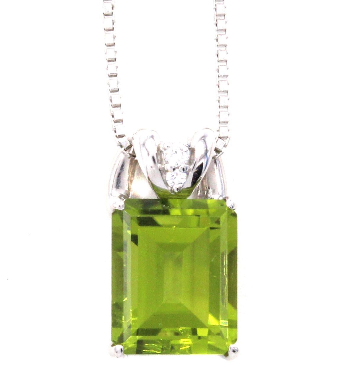 Peridot-Diamant-Platin-Anhänger-Halskette 1