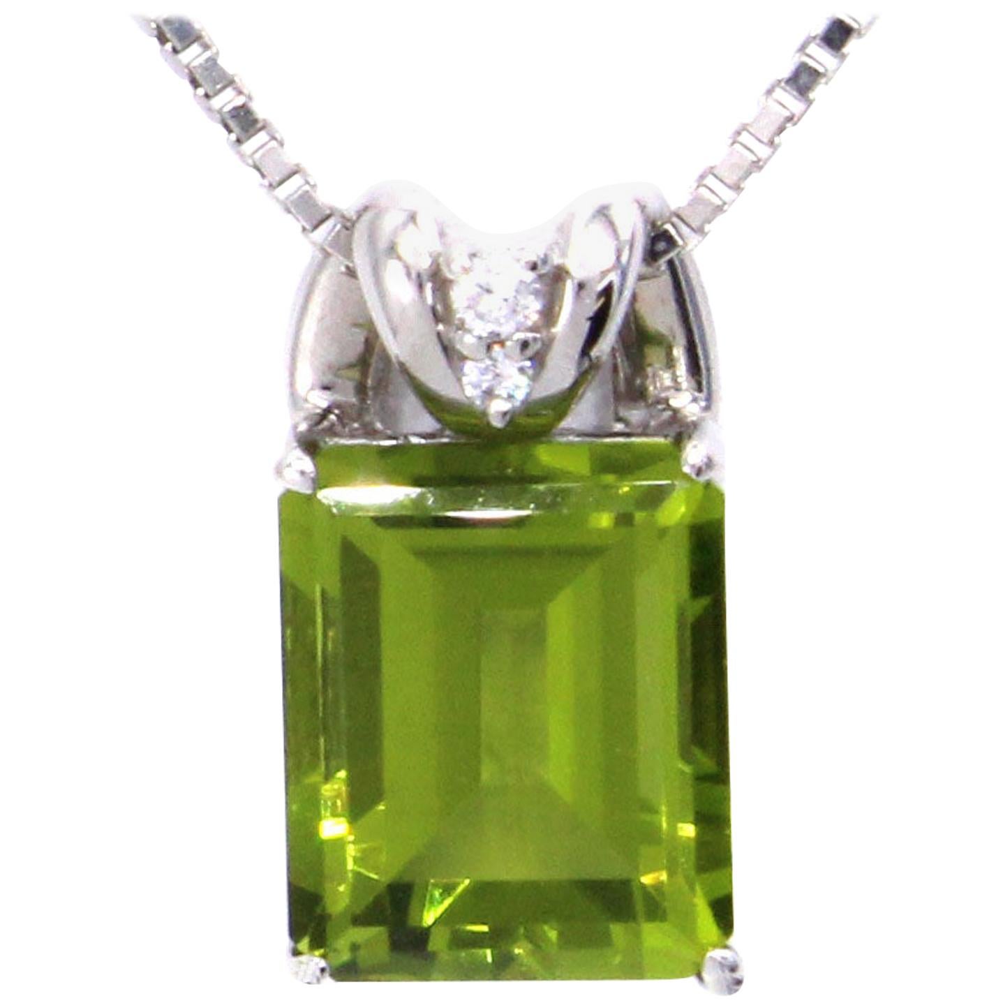 Peridot-Diamant-Platin-Anhänger-Halskette