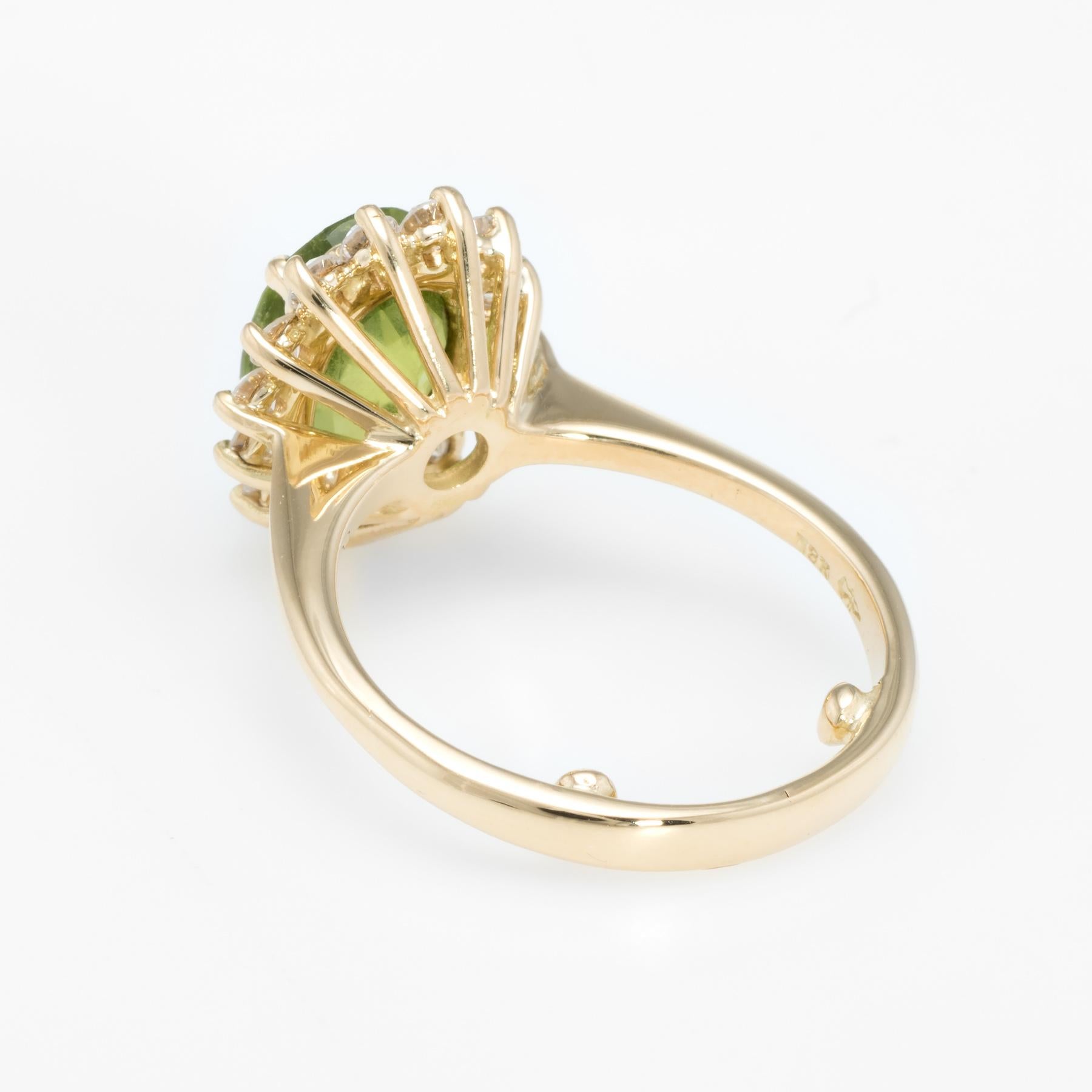 Oval Cut Peridot Diamond Princess Cocktail Ring Vintage 18 Karat Gold Estate Jewelry