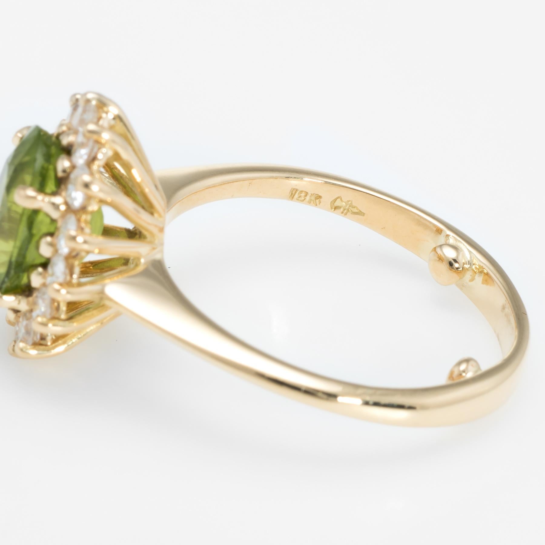 Women's Peridot Diamond Princess Cocktail Ring Vintage 18 Karat Gold Estate Jewelry