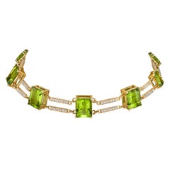 Gargantilla Ferrocarril Peridoto y Diamante en Oro Amarillo de 18k