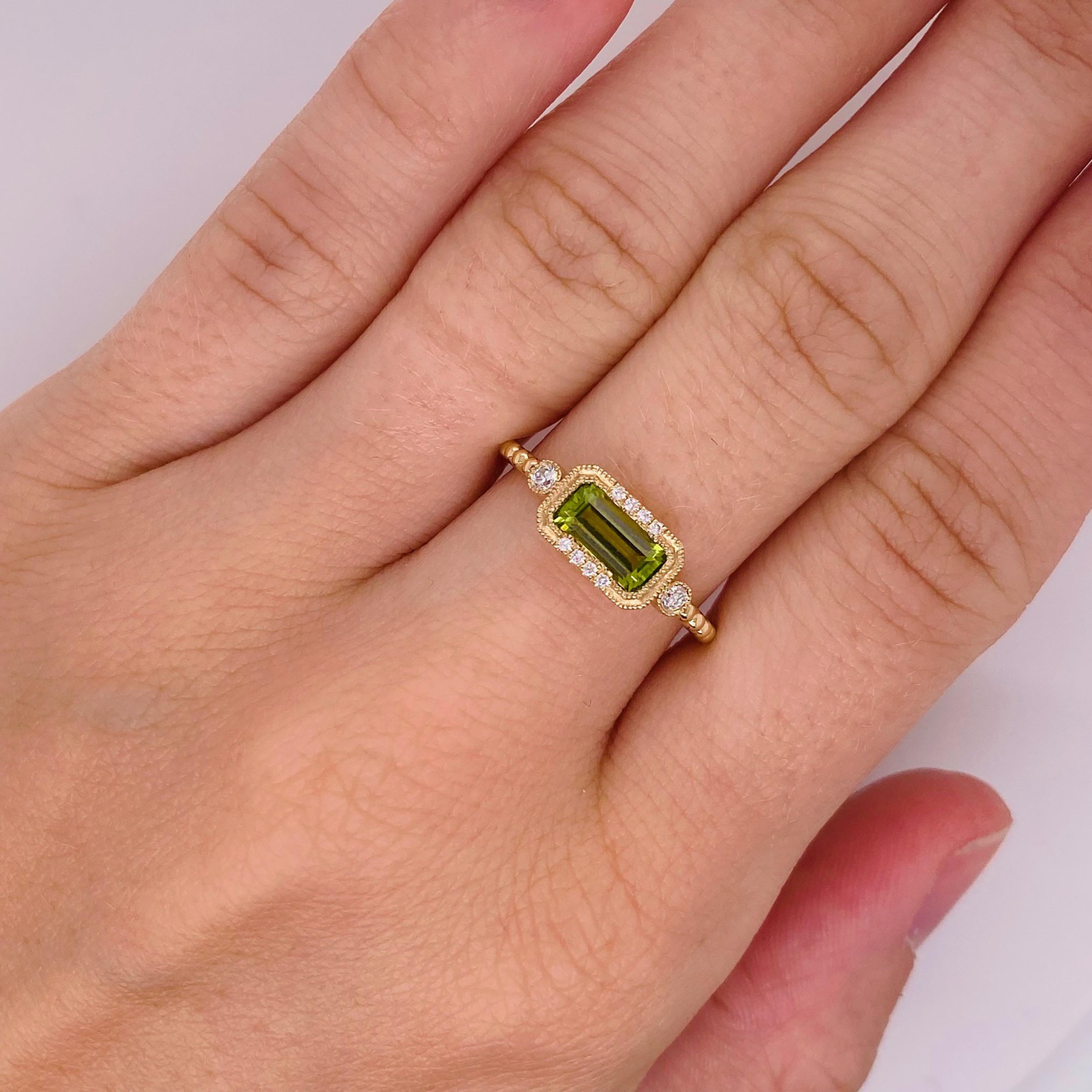 For Sale:  Peridot Diamond Ring August East to West 14K Gold Ring Sizable 2