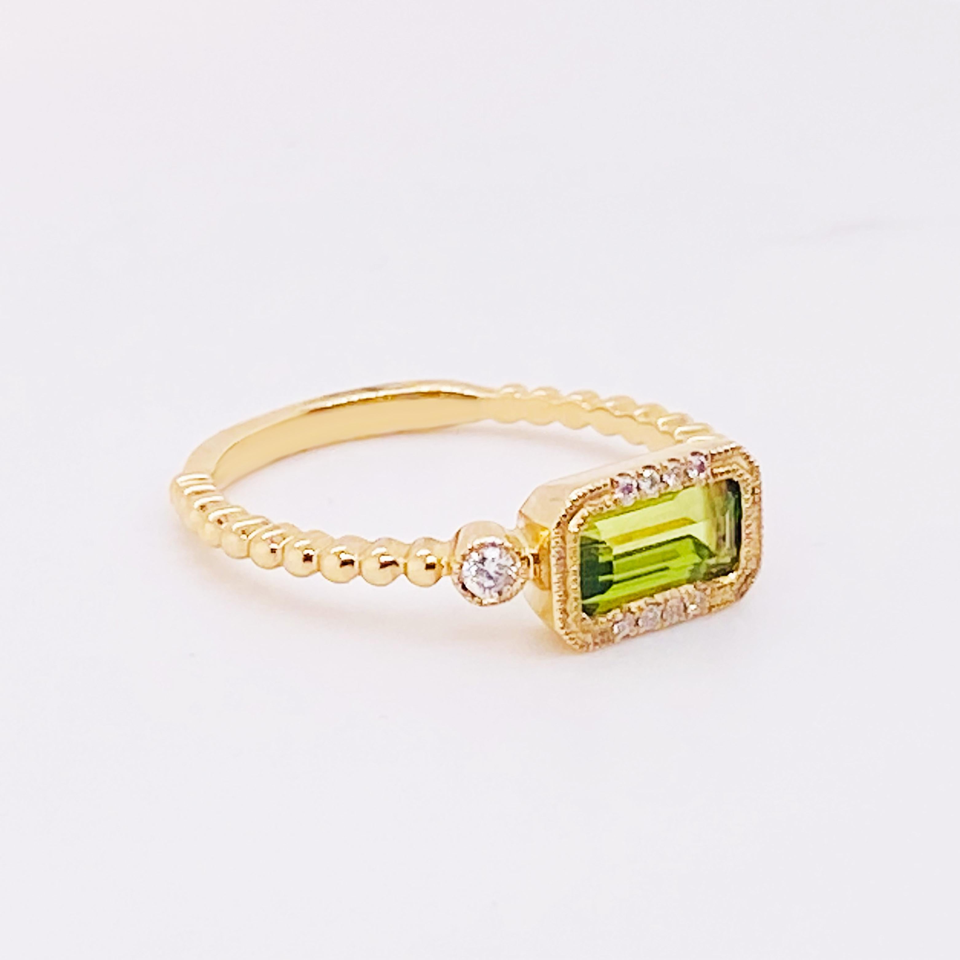 For Sale:  Peridot Diamond Ring August East to West 14K Gold Ring Sizable 3