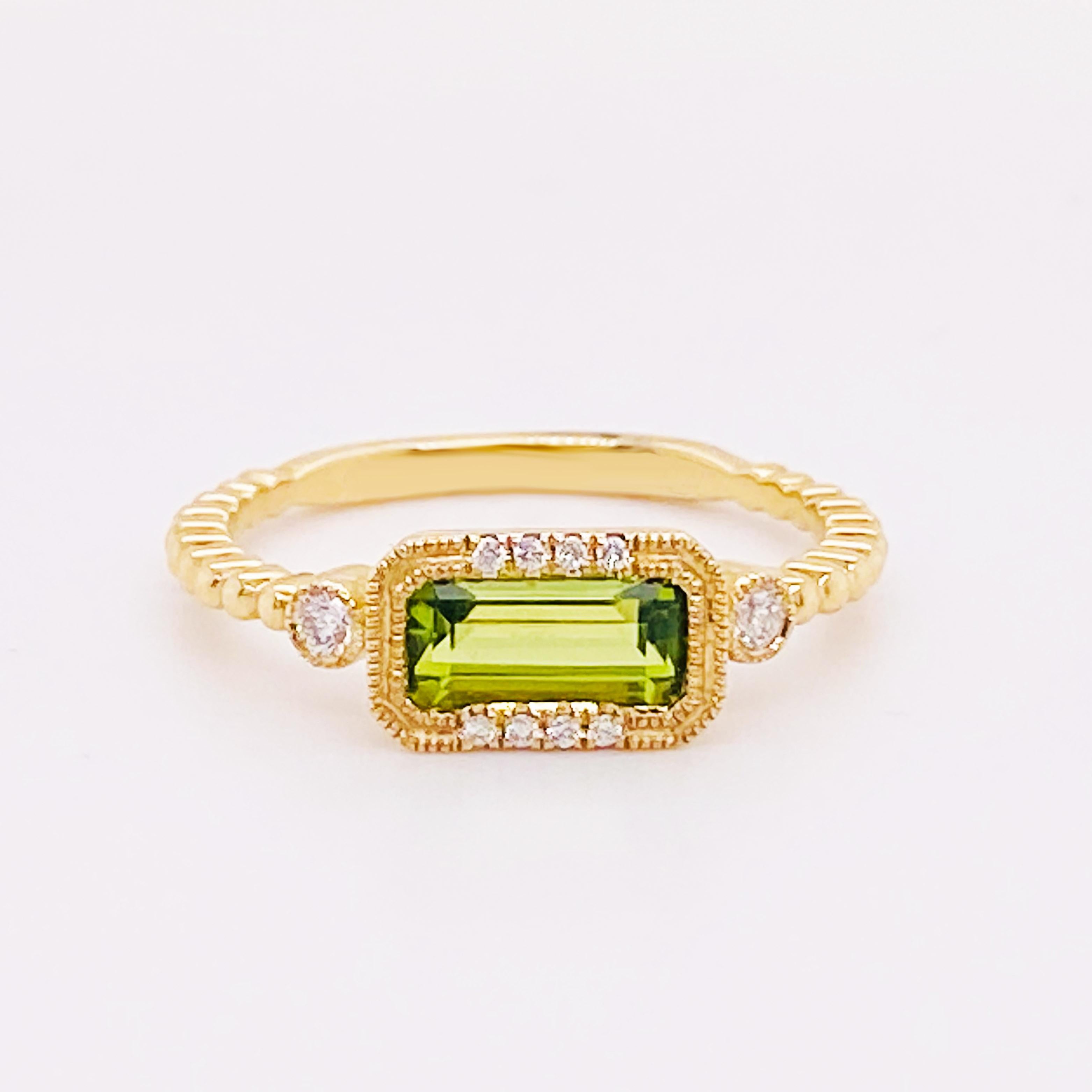 For Sale:  Peridot Diamond Ring August East to West 14K Gold Ring Sizable 5