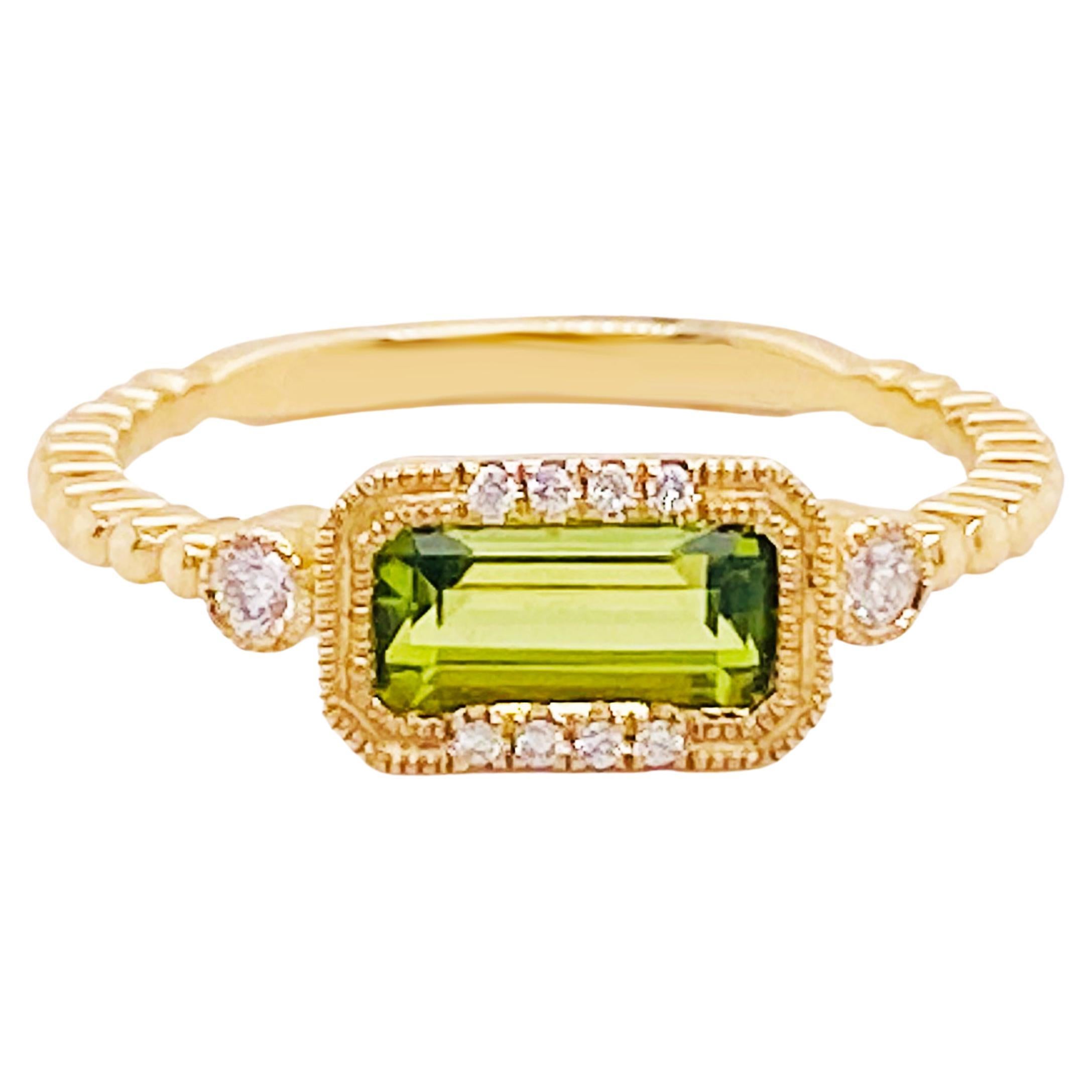 For Sale:  Peridot Diamond Ring August East to West 14K Gold Ring Sizable