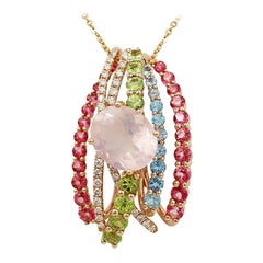 14 Karat Roségold-Anhänger mit Peridot, Diamant, Rosenquarz und Topas