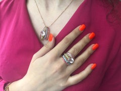 Peridot Diamond Rose Quartz Topaz Rose Gold 14 Karat Ring