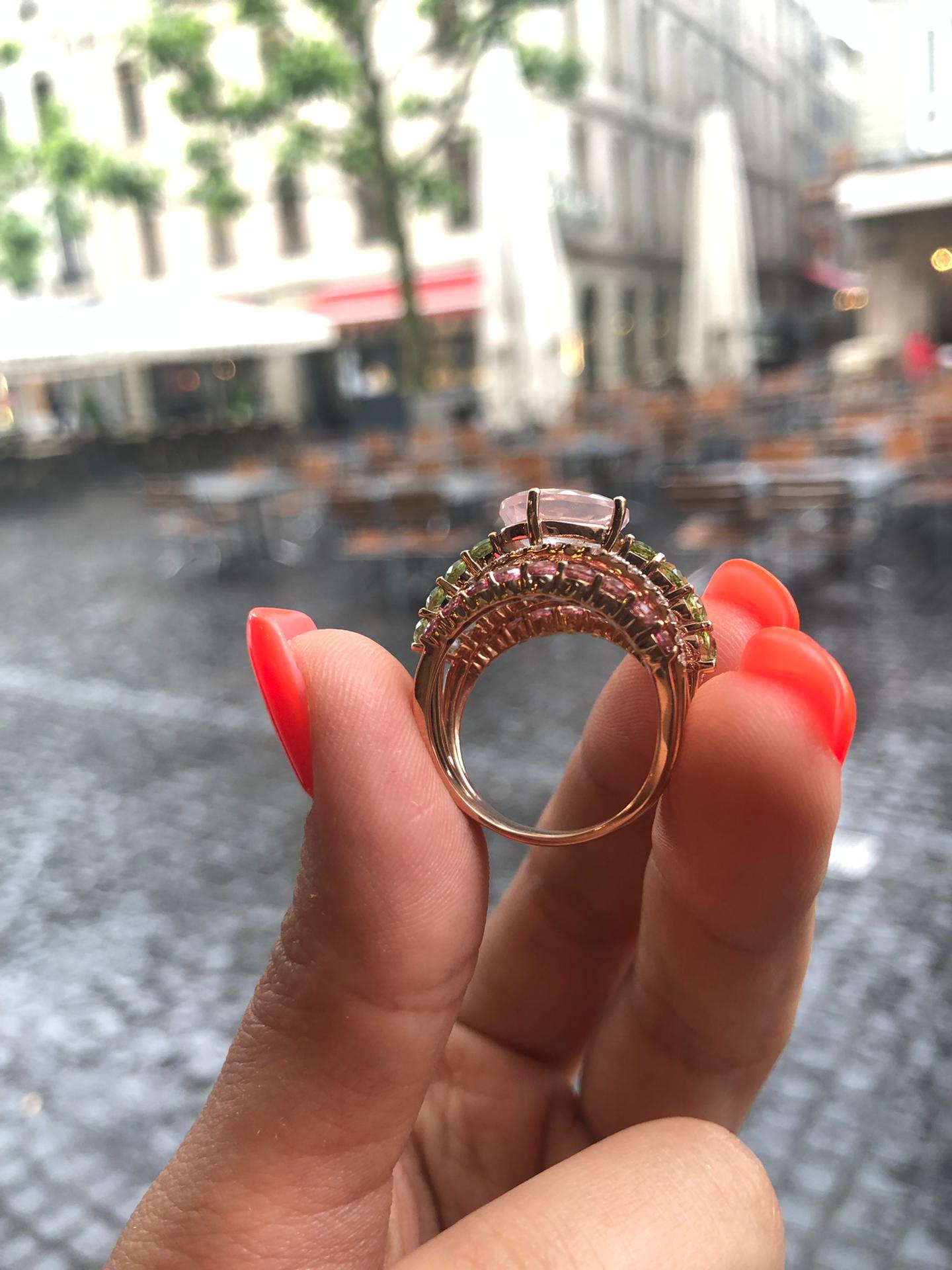 Peridot Diamond Rose Quartz Topaz Rose Gold 14 Karat Ring In New Condition For Sale In Montreux, CH