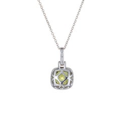 Peridot Diamond Square Pendant Necklace