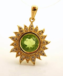 Peridot diamond sun pendant necklace 18KT gold