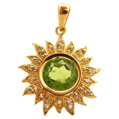 Peridot diamond sun pendant necklace 18KT gold