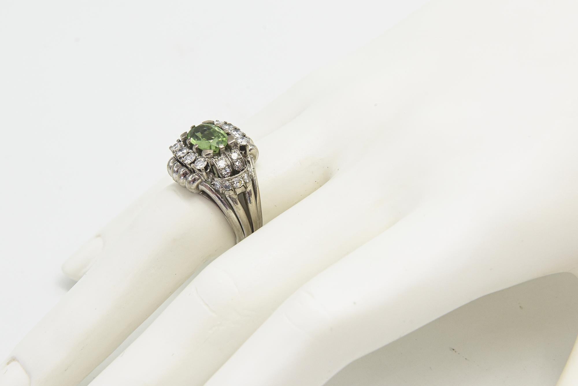 Peridot Diamond White Gold Cocktail Ring For Sale 5