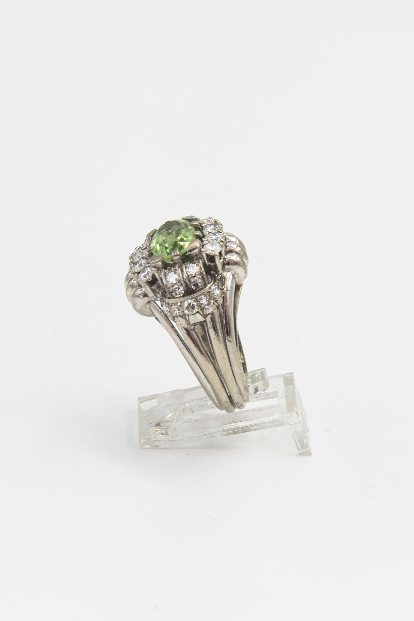Round Cut Peridot Diamond White Gold Cocktail Ring For Sale