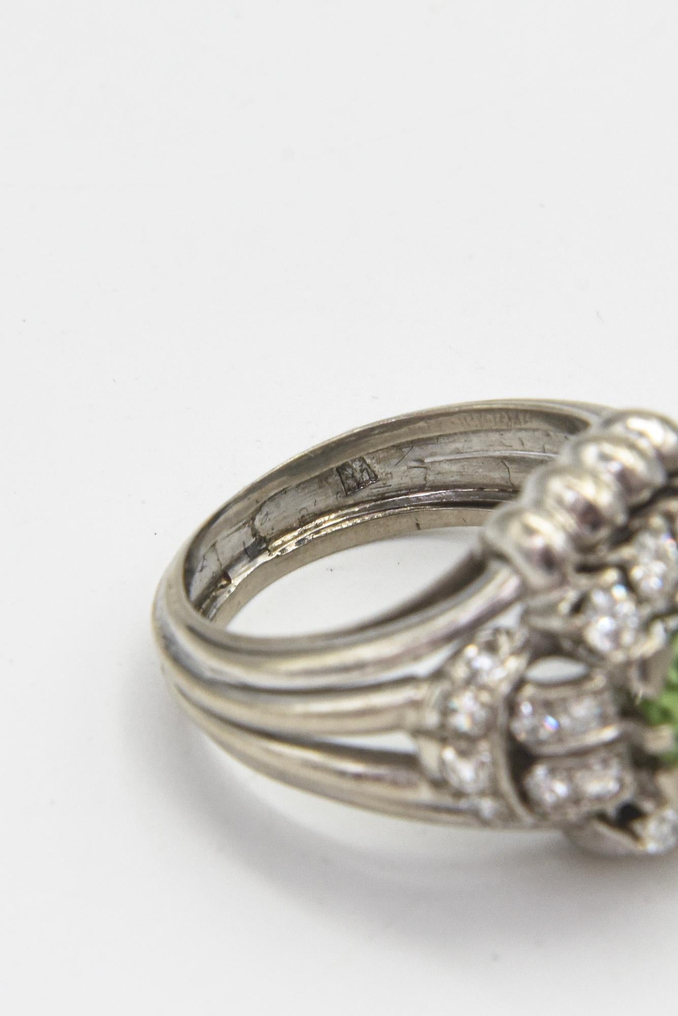 Peridot Diamond White Gold Cocktail Ring For Sale 2