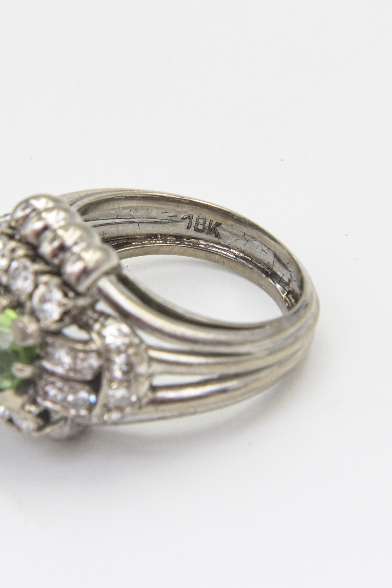 Peridot Diamond White Gold Cocktail Ring For Sale 3