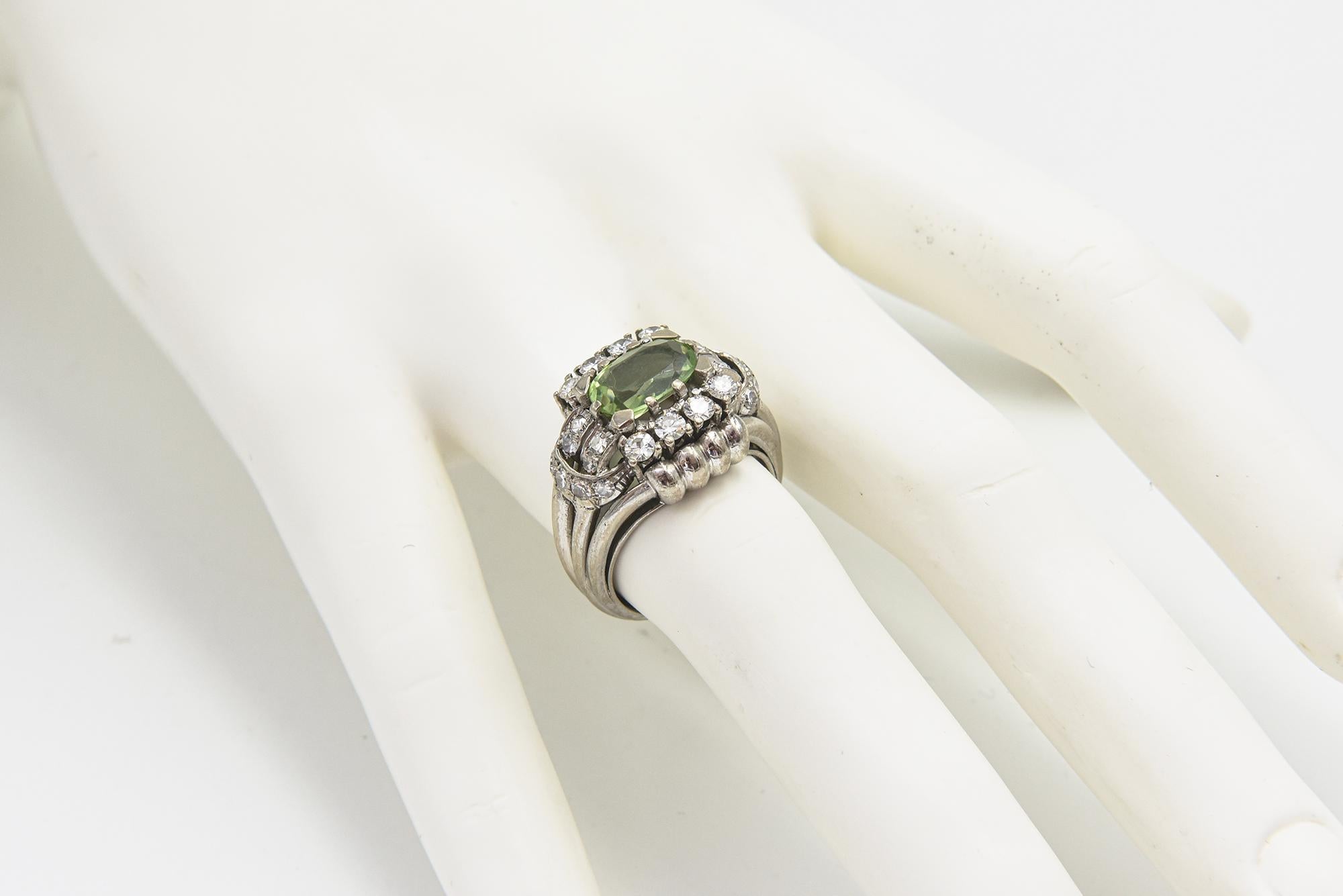 Peridot Diamond White Gold Cocktail Ring For Sale 4