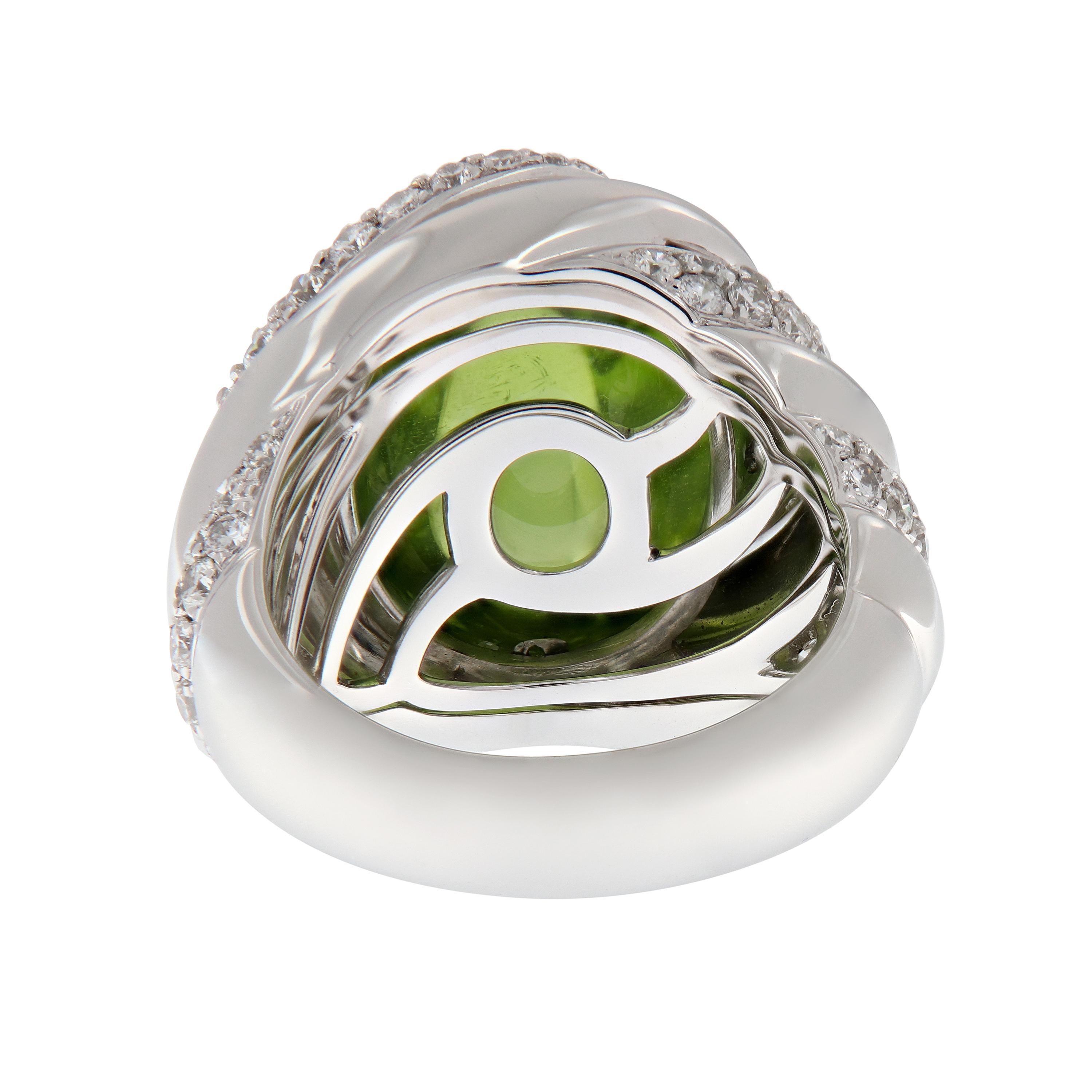 Cabochon Peridot Diamond White Gold Ring For Sale