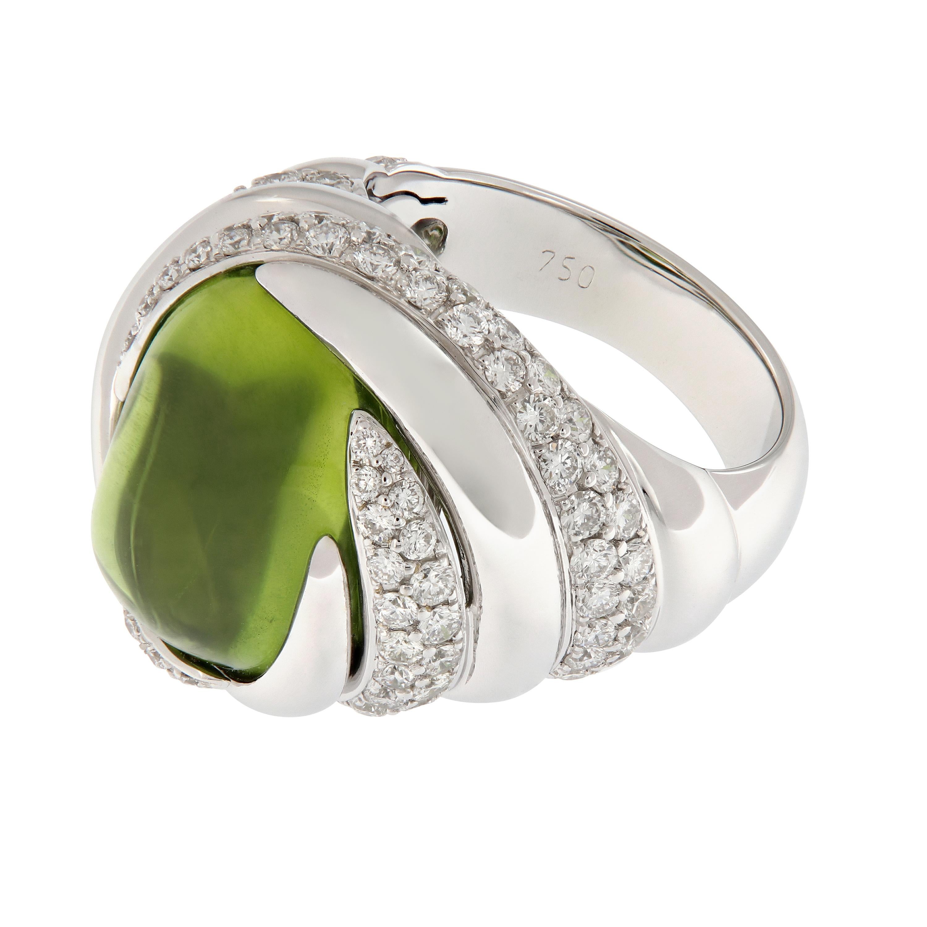 Peridot Diamond White Gold Ring