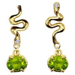 Peridot Diamanten Gold Schlange baumeln Ohrringe Made in Italy von Rossella Ugolini