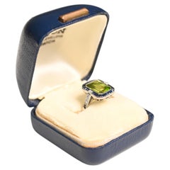 Peridot Double Halo Ring. 3.40ct Peridot Sapphire Diamond Engagement Platinum
