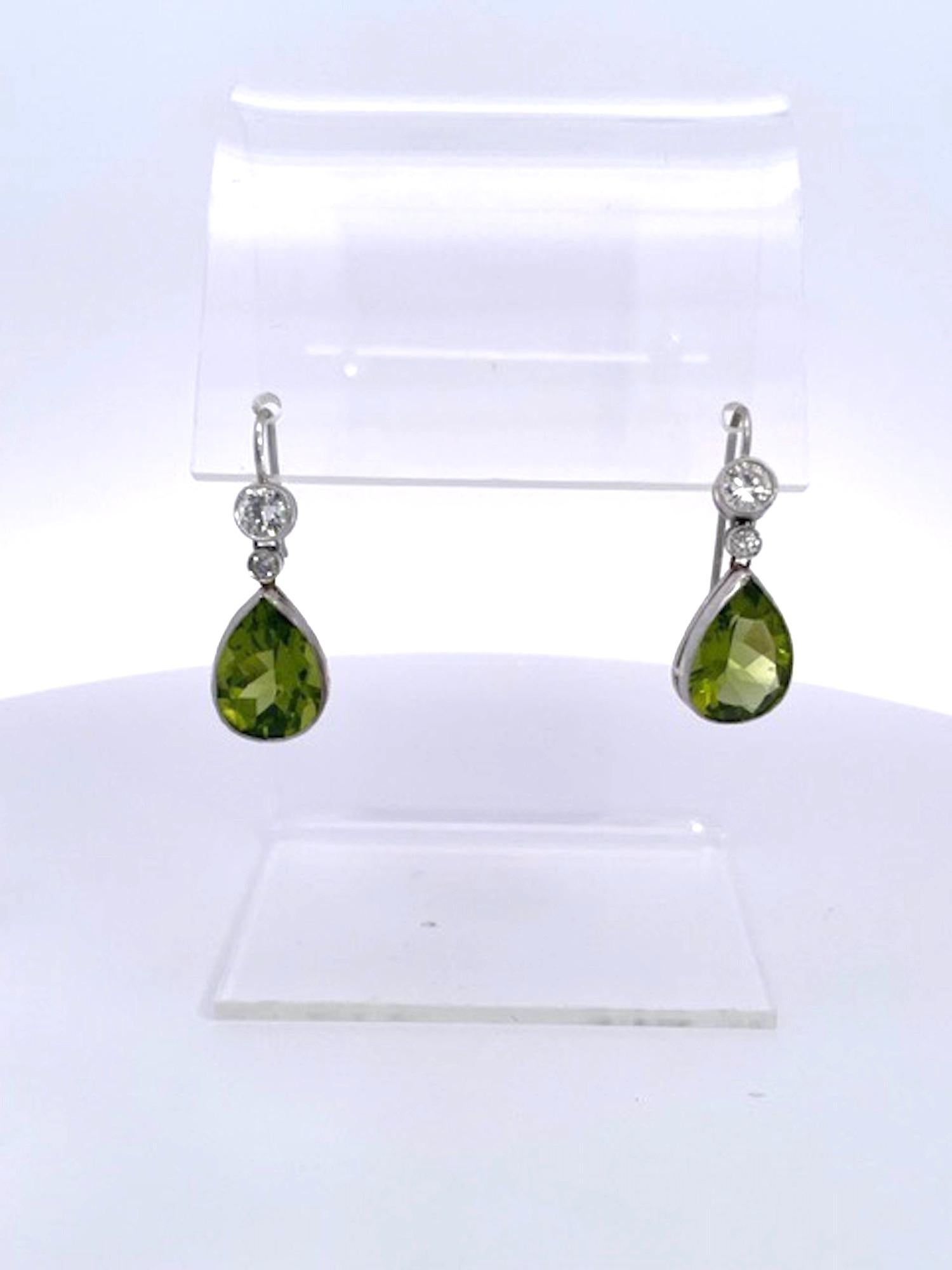 Peridot Drop Earrings 15K Pear Shaped For Sale 1