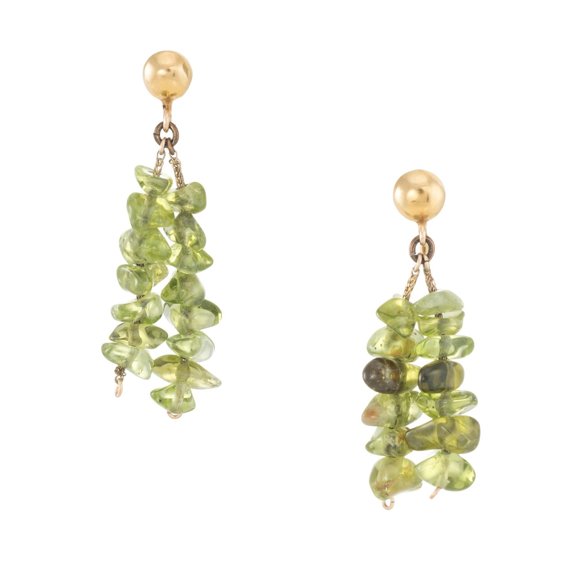 Peridot Drop Earrings Vintage 14 Karat Yellow Gold Estate Fine Jewelry Pre Owned In Excellent Condition In Torrance, CA