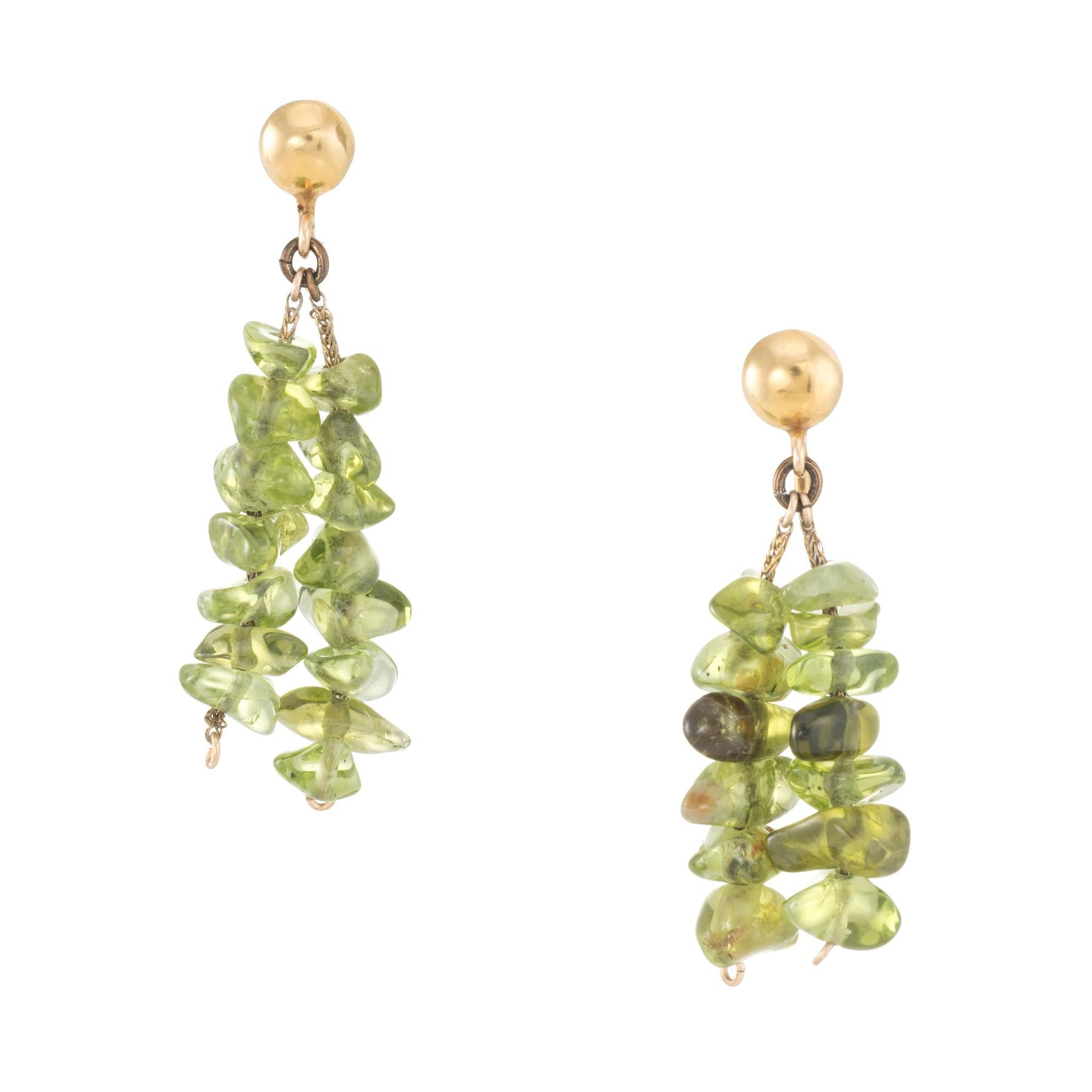 Peridot Drop Earrings Vintage 14k Yellow Gold Estate Fine Jewelry Pre Owned