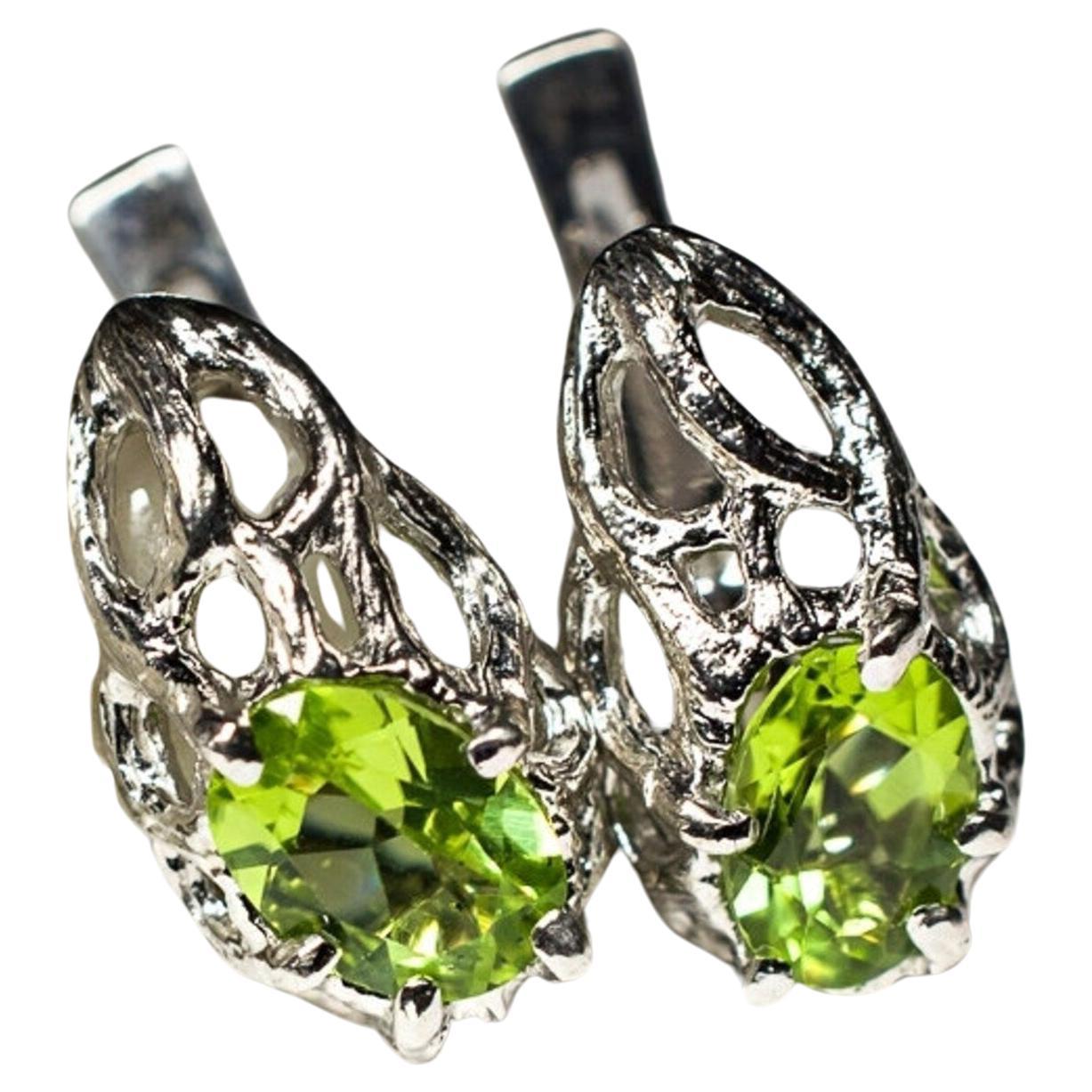 Peridot Earrings silver Oval Green Olivine Mothers day gift 3.5ct gemstone her