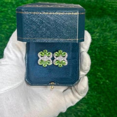 Peridot Earrings White Topaz 8.7 Carats Rhodium Plated Silver