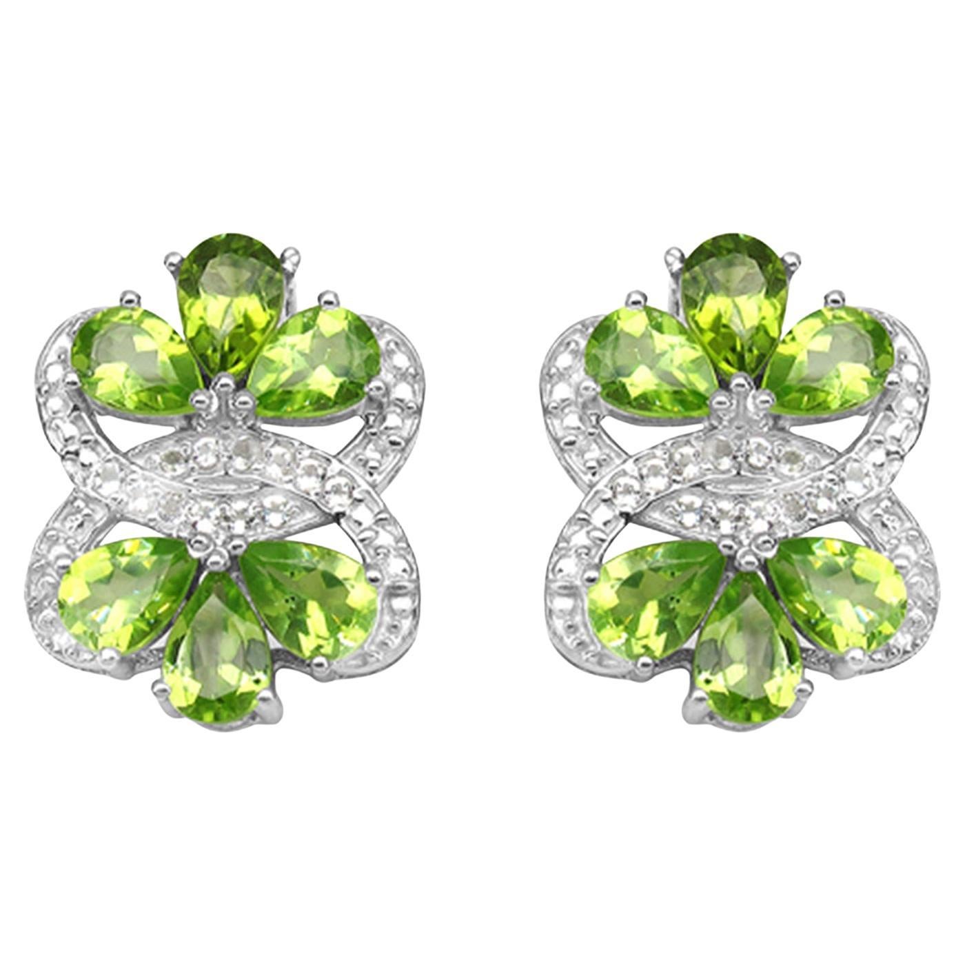 Orecchini di peridoto Topazio bianco 8,7 carati Argento placcato in rodio