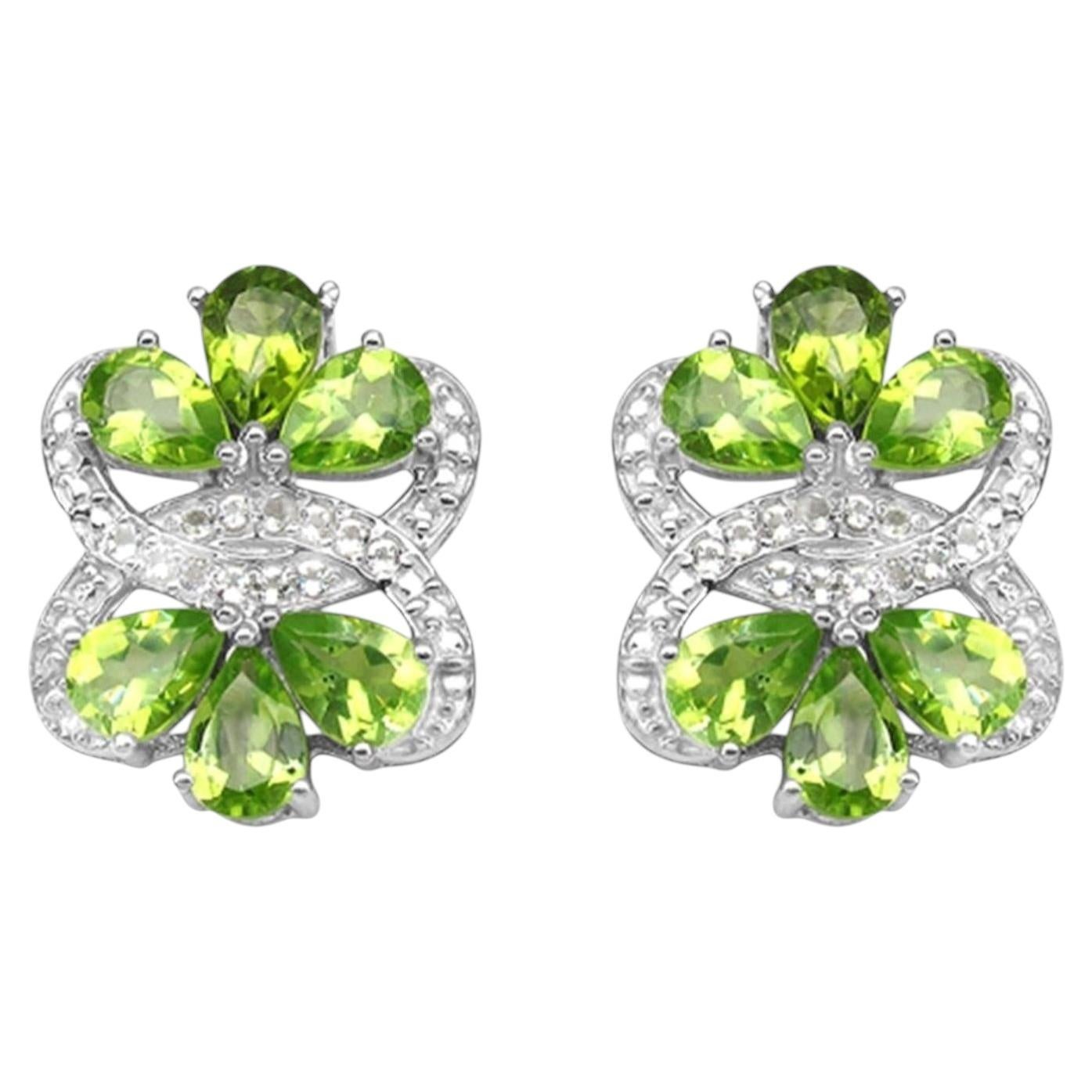 Peridot-Ohrringe Weißer Topas 8,7 Karat Rhodiniertes Silber