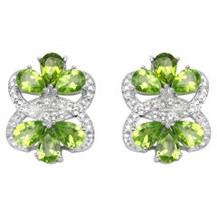 Peridot Earrings White Topaz 8.7 Carats Rhodium Plated Silver