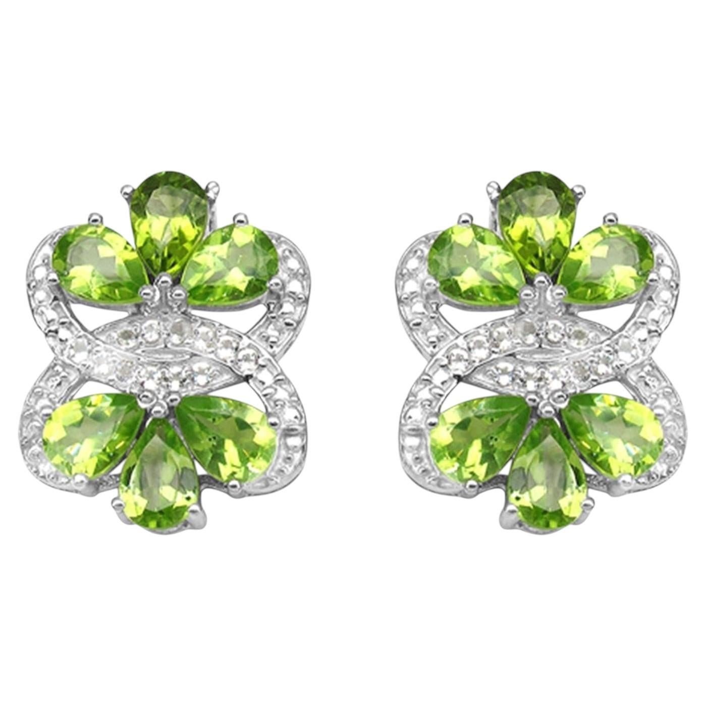 Peridot-Ohrringe Weißer Topas 8,7 Karat Rhodiniertes Silber