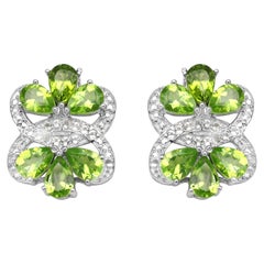 Peridot Earrings White Topaz 8.7 Carats Rhodium Plated Silver
