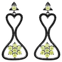 Peridot Earrings With Black Spinel 6.9 Carats Sterling Silver