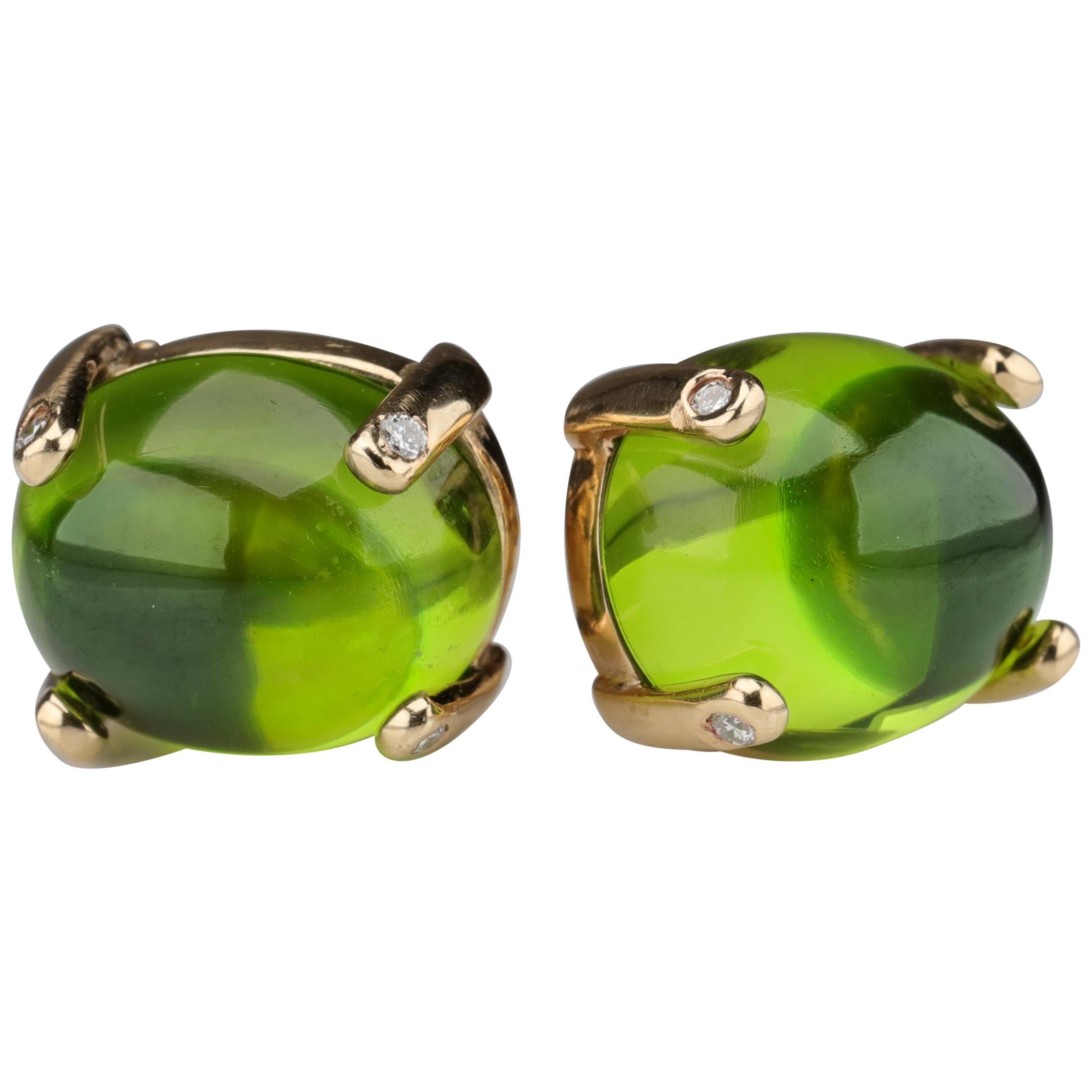 Peridot Earrings with Diamond-Tipped Prongs, circa 1950s