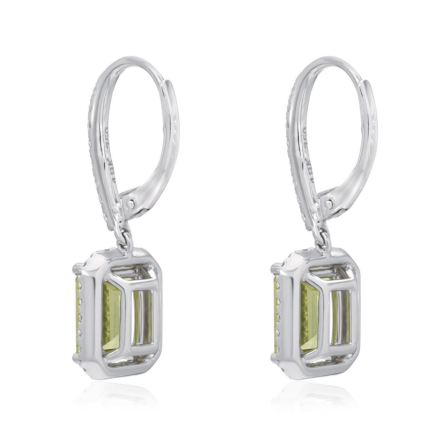 Modern Peridot Earrings 3.20 Carat Emerald Cut