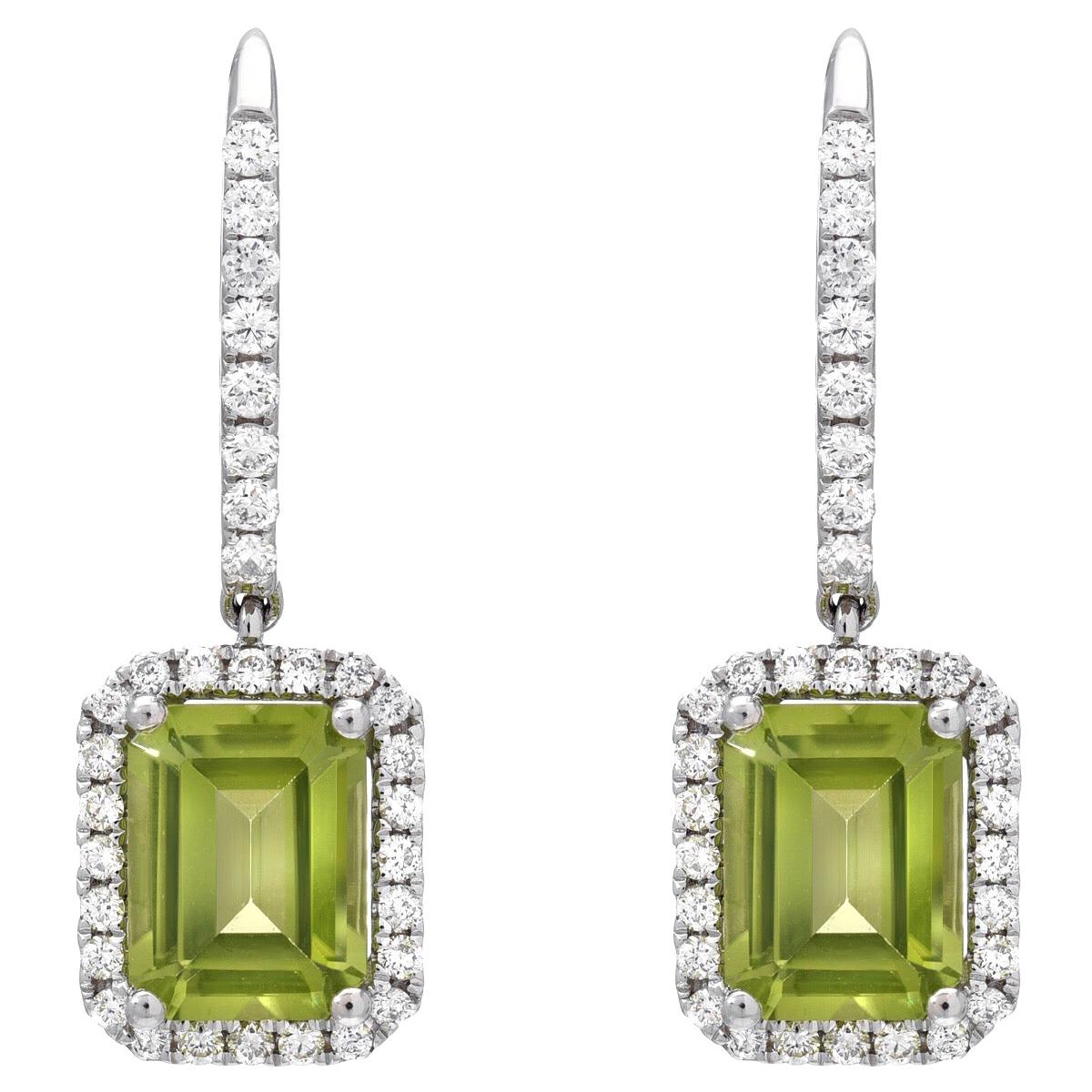 Peridot Earrings 3.20 Carat Emerald Cut