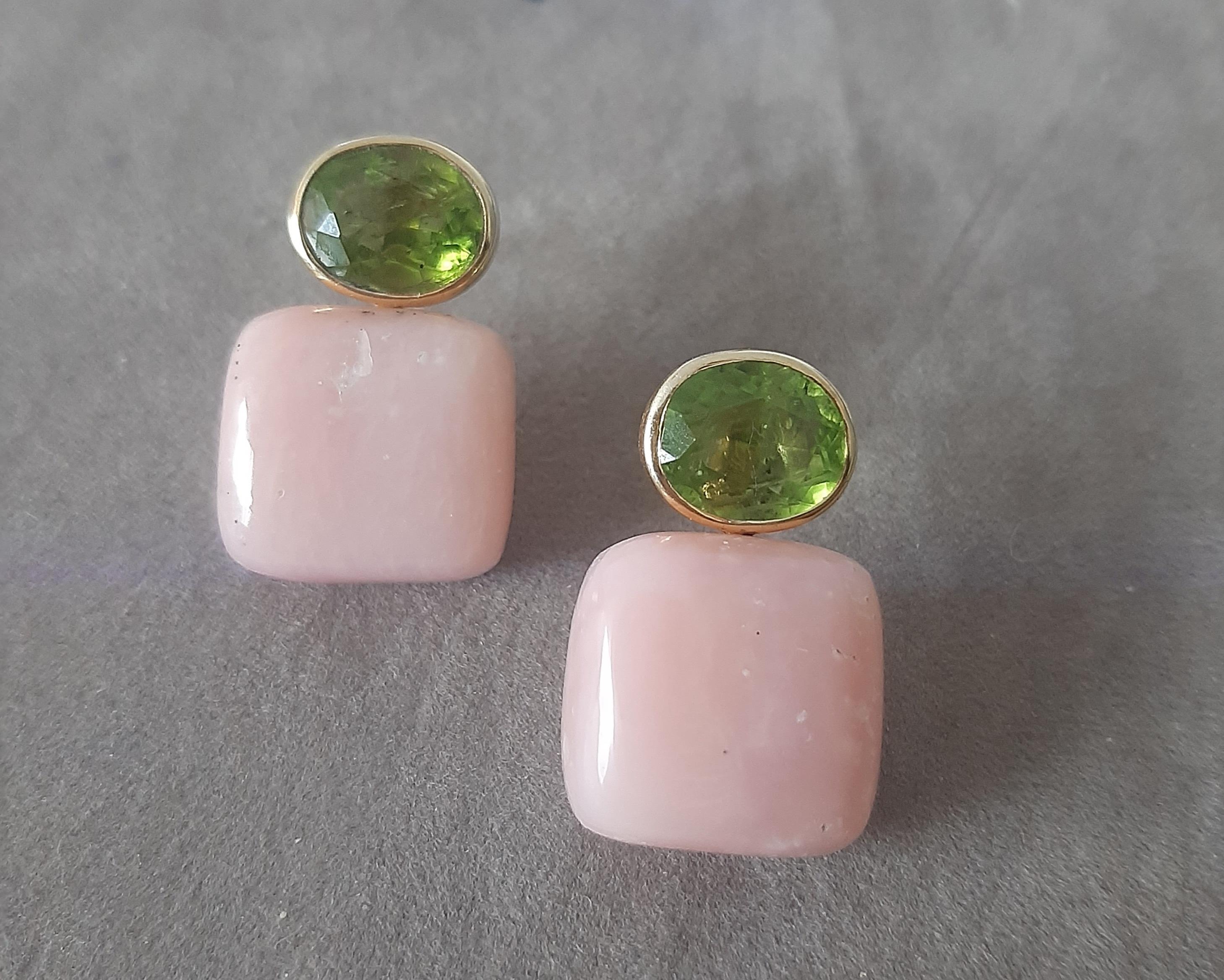Peridot Facettiert Oval 14k Solid Gelbgold Rosa Opal Kissen Form Ohrstecker im Angebot 4