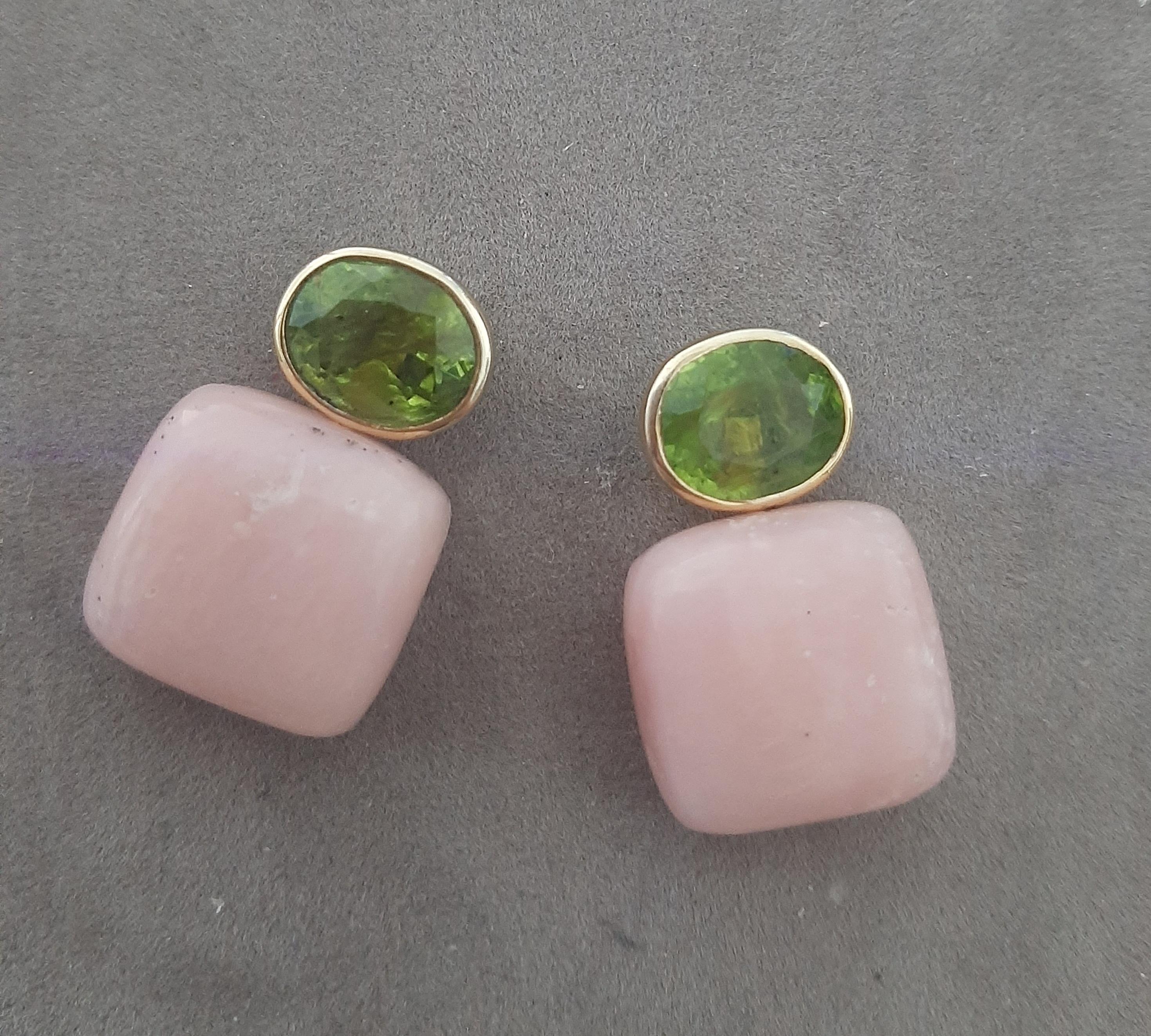 Peridot Facettiert Oval 14k Solid Gelbgold Rosa Opal Kissen Form Ohrstecker im Angebot 5