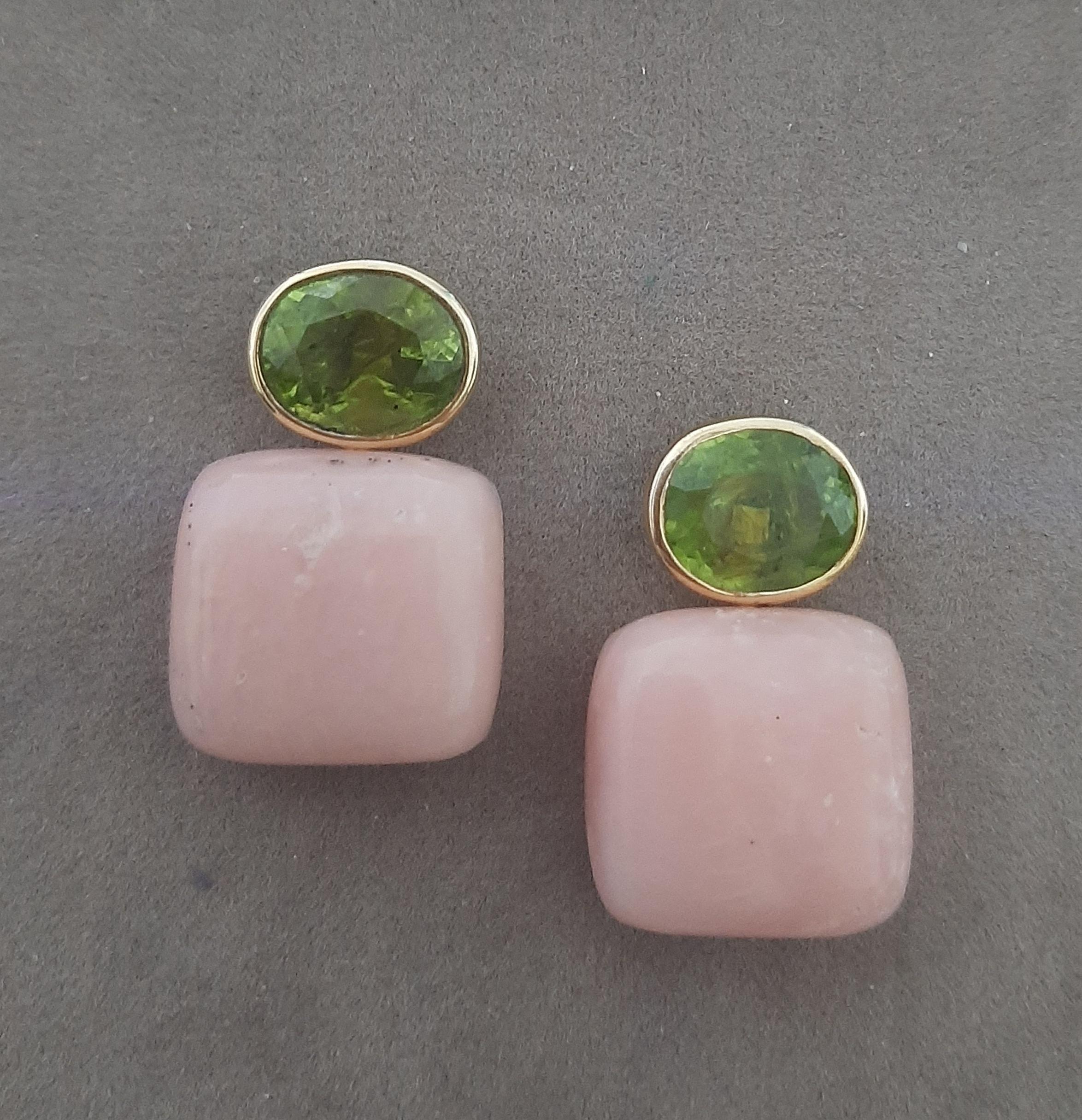 Peridot Facettiert Oval 14k Solid Gelbgold Rosa Opal Kissen Form Ohrstecker im Angebot 6