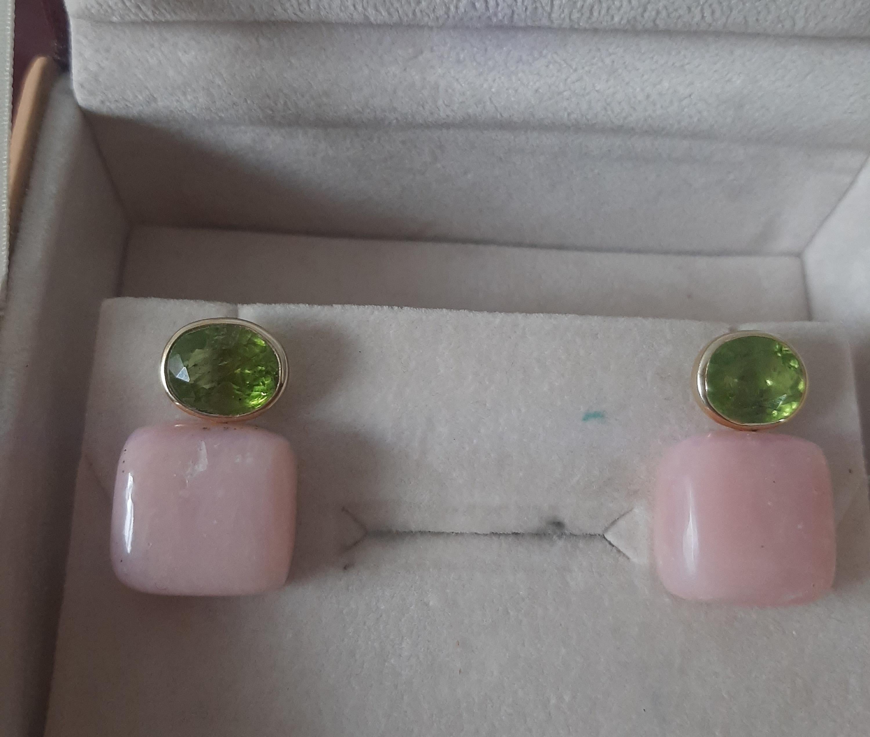 Peridot Facettiert Oval 14k Solid Gelbgold Rosa Opal Kissen Form Ohrstecker im Zustand „Neu“ im Angebot in Bangkok, TH